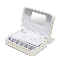 Boîte à bijoux de voyage rectangulaire en cuir EVERWIN avec miroir, doublure en velours, fermeture à glissière, design élégant pour le rangement des bijoux