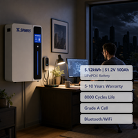 Batterie murale LiFePO4 5,12 kWh 51,2 V 100 Ah pour stockage d'énergie domestique, idéale pour les systèmes solaires résidentiels (vente en gros)