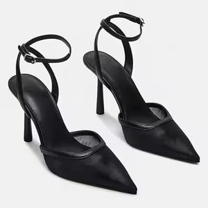 Nouvelle Collection 2026 – Escarpins Élégants à Talon Chaton et Bride Cheville en Maille Noire pour Femme – Vente en Gros - Product Image 1