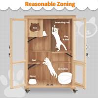 Condo de luxe écologique pour chat avec griffoirs, maison en bois surdimensionnée avec roues pour chats d'extérieur et d'intérieur (prête pour l'hiver)
