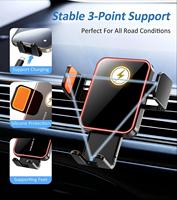 Support de téléphone de voiture avec charge sans fil 15W, fixation automatique sur grille d'aération, lumière RGB 7 couleurs, rotatif à 360°, universel