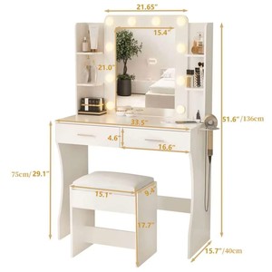 Tocador Moderno <span class=keywords><strong>de</strong></span> Madera <span class=keywords><strong>con</strong></span> Almacenamiento, <span class=keywords><strong>Espejo</strong></span> Desmontable e Iluminación - Escritorio <span class=keywords><strong>de</strong></span> Maquillaje para Dormitorio Pequeño <span class=keywords><strong>con</strong></span> Bombillas - Product Image 4