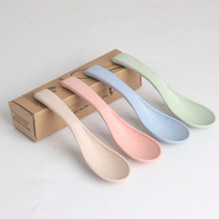 Cuillères à soupe colorées en paille de blé, 4 couleurs, prix d'usine, cuillères à porridge familiales, vaisselle portable créative en plastique
