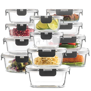 Rectangle borosilicate glass lunch box containers box set with PP lids for meat rice storage