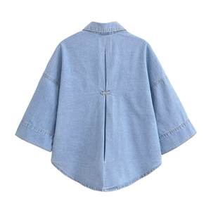 ツーピースファッションカジュアルジョーカーデニム生地ワイドスリーブデザインルーズシャツ + カジュアルデニムワイドレッグパンツスーツ2025年セット - Product Image 2