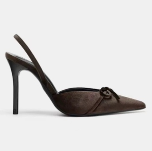 Sandales à talons élégantes en velours avec nœud pour femme, à bout pointu et bride arrière, de qualité supérieure, pour occasions formelles - Product Image 2