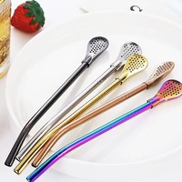 Pailles à thé en acier inoxydable 304 noires, cuillère, filtre à thé Yerba Mate, bombilla réutilisable, outils pour thé en gourde, accessoires de bar