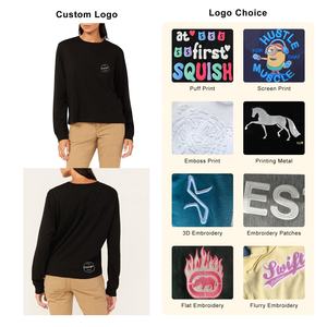 Wholesale Autumn Long Sleeve Shirt Comfortable <b>Cotton</b> Spandex High Quality Plan Color Knitted Casual Long Sleeve T Shirt Women - Product Image 3