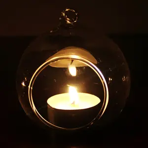 थोक स्पष्ट फांसी सजावटी गेंद के साथ ग्लास tealight मोमबत्ती धारक क्रिसमस की सजावट के लिए