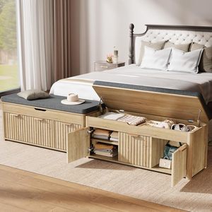 Banco de Madera Natural <span class=keywords><strong>para</strong></span> <span class=keywords><strong>Zapatos</strong></span> con Espacio de Almacenamiento Oculto, Zapatero con <span class=keywords><strong>Estantes</strong></span> Ajustables y Asiento Acolchado, Ideal <span class=keywords><strong>para</strong></span> Dormitorio - Product Image 4