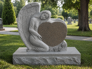 Escultura angular de granito rosa, monumento funerario de granito con base, Union Stone - Product Image 1