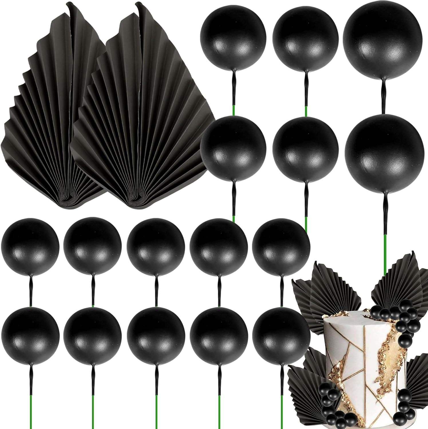 Ensemble d'éventails en papier boule de mousse noire de 20 pages