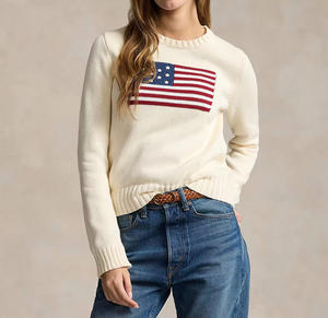 KD Knitwear Manufacture, vente en gros, personnalisable, ODM, OEM, <span class=keywords><strong>pull</strong></span> en tricot jacquard épais avec <span class=keywords><strong>drapeau</strong></span> américain, 100% coton, doux, pour femmes - Product Image 2