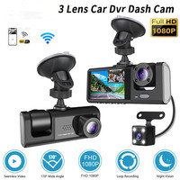 Caméra de tableau de bord de voiture avec vision nocturne Starlight à 3 objectifs de 2 pouces, écran HD IPS, angle de 170 degrés, contrôle par application, caméra de recul multilingue