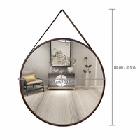 Cadre de miroir rond en bois de 60 cm avec sangle de suspension en cuir, décoration murale de style nordique pour salon, salle de bain, entrée
