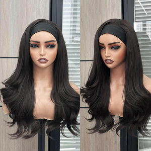 باروكة شعر بشري بتصميم عصابة رأس، شعر متموج، بدون دانتيل أمامي، نصف باروكة بدون غراء، شعر برازيلي طبيعي متموج مصنوع آليًا - Product Image 1