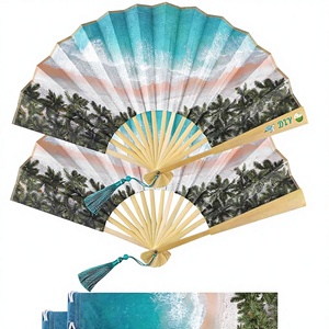Abanicos de Mano GZLDGIFTS, Recuerdo de Boda para Invitados, Personalizados con Tema de Palmera de Playa, al por Mayor - Product Image 1