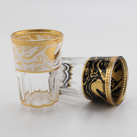 Ensemble de 12 verres à thé turcs en verre marocain de luxe noir et blanc avec décalcomanie, 6 oz
