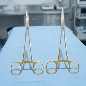 Instrumentos de Belleza Melpex, Portaagujas Quirúrgico Ti-12015 de 6 Pulgadas con Anillo Dorado, Certificado CE, Juego de Instrumentos de Hemostasia Manual Clase I - Product Image 1