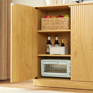 31.5-inch Walnut Modern Wavy <b>Sideboard</b> Curved Contour Design 2-door Living Room Storage Cabinet Adjustable Height Easy Assembly - Product Image 3