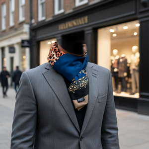 Bufanda de doble cara de tejido lanudo con estampado de leopardo azul marino para hombre - Product Image 3