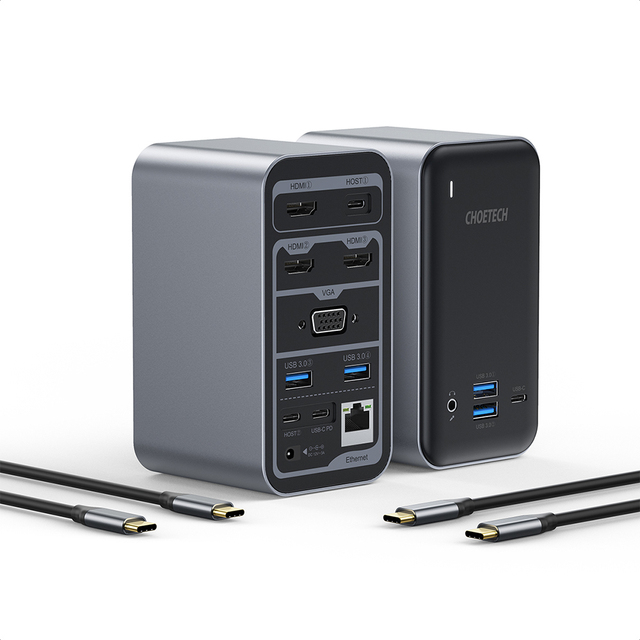 USB C Docking Station CHOETECH 15 in 1 Docking Station Quadruple Displays With 100W PD Input 4K HD VGA 4 USB-A USB-C Ethernet