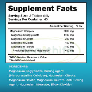 مكملات غذائية بعلامة تجارية خاصة 4 في 1 أقراص مركب المغنيسيوم جليسينات مغنيسيوم بيسجليسينات سيترات مالات تورات - Product Image 2