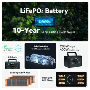 Emergency Portable Solar Bank Backup Station Flashlight Jump Car Input <b>Battery</b> Pure Sine Wave Output TELLUS-T200 Portable Solar - Product Image 4