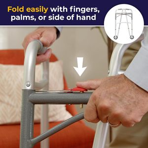 Marcheur pliable à deux boutons avec roulettes Marcheur à roues avant Marcheur léger adapté aux personnes <span class=keywords><strong>âgée</strong></span>s - Product Image 4