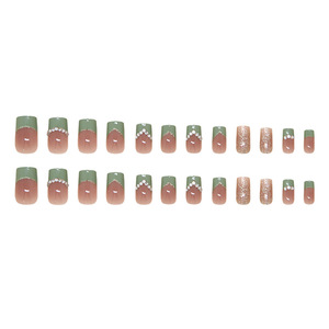 Nuevas <span class=keywords><strong>uñas</strong></span> postizas verdes con micro punta <span class=keywords><strong>francesa</strong></span>, base de alto brillo, <span class=keywords><strong>manicura</strong></span> para oficina, marca privada - Product Image 4