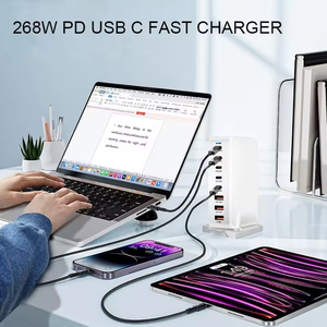 Chargeur de bureau à charge rapide GaN 268W, 100W <span class=keywords><strong>USB</strong></span>-<span class=keywords><strong>C</strong></span>, 30W, 10W, sorties <span class=keywords><strong>multi</strong></span>-ports <span class=keywords><strong>USB</strong></span>, <span class=keywords><strong>adaptateur</strong></span> pour ordinateur portable 15 pouces, PD 65W, OTP/OVP - Product Image 5