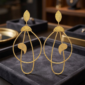 Classic Gold Plated Tai Silver Brass Stud <b>Hook</b> <b>Earrings</b> with Crystal Rhinestone Claw Setting Tribal Mandala Design Unisex Jaipur - Product Image 3