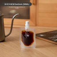 Sac à expresso liquide en PE transparent givré, jetable et recyclable, à trois compartiments, avec poignée longue, enduit UV et imprimé à l'écran