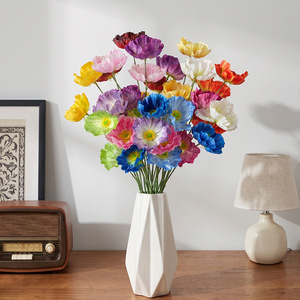 Fleurs de pavot artificielles, bouquet en soie fait main, décoration de mariage, tissu plastique, décoration de la maison - Product Image 1