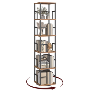 <b>Rotating</b> Metal & Wood 5-Tier Swivel <b>Bookshelf</b> Narrow Bookcase for Living Room Modern Design - Product Image 1