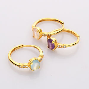 925スターリングシルバーレディースファインジュエリーナチュラルムーンストーンアクアマリンゴールドメッキヒーリングクリスタルリング女の子用 - Product Image 6