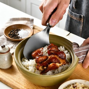 Cuchara para arroz de acero de titanio con mango de madera de acacia, cuchara ligera para servir, para uso doméstico - Product Image 1