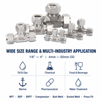 Stainless Steel 3Way Union Tee 316L Welded Tube Fitting for Marine Offshore Desalination Corrosion Resistant Service