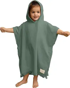 Venta caliente nueva Toalla de Poncho para niños Poncho de algodón orgánico Surf Toalla de playa para niños Poncho con capucha liso Toallas para niños