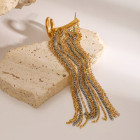 Gaovo Manchette d'oreille longue plissée tendance automne, avec chaîne et pampilles, sertie de pierres pavées en rangée, en acier inoxydable résistant au ternissement, cadeau