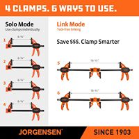 Serre-joints métalliques Jorgensen de 6 pouces pour le travail du bois - Lot de 4 serre-joints E-Z Hold avec déverrouillage à cliquet (métrique) - Serre-joint F