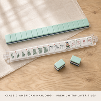 Set Ubin Mahjong Amerika Celadon Mewah Grosir dengan Desain Pagoda Bambu Lukisan Tangan 160 Ubin