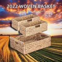 Nouvelle Arrivée 2022 Panier Rectangulaire Tressé en Jacinthe d'Eau Fait Main Petit Grand Panier de Rangement en Paille Poignées en Bois Motif PC