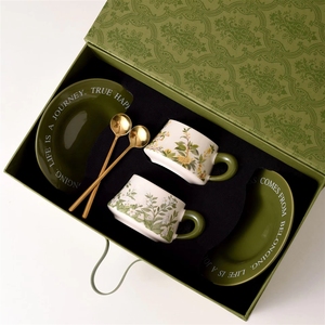 Juego de Tazas y Platos de Porcelana con Diseño Retro de Lujo Ligero y Logotipo Floral, en Caja de Regalo para Aniversarios y Regalos Corporativos - Product Image 3
