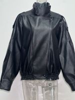 Blouson sur mesure pour femme, col à revers, coupe ample, en cuir PU, personnalisation directe d'usine