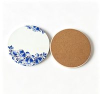 Sous-verre en céramique de porcelaine bleue et blanche classique chinoise, avec support en liège absorbant et écologique, personnalisable avec logo imprimé, vente en gros d'usine