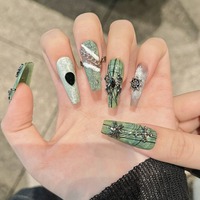 10 pièces Faux ongles à presser faits main, extra longs, forme cercueil, 3D, gothiques, thème araignée, pour Halloween et cosplay, vente en gros