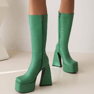 Big Size 44 Women Platform Knee High Boots Custom Colors Square Toe Long Booties Thick Block <b>Heel</b> Side Zipper Shoes Ladies - Product Image 4
