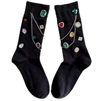 Chaussettes tube en coton bouclette de haute qualité avec logo corporel, motif cœur ajouré, chaîne et paillettes de luxe, antidérapantes, pour femme, printemps-automne