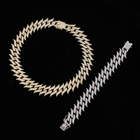 Perhiasan Hip Hop Pria Punk Grosir, Kalung Rantai Cuban Berhiaskan Kristal Berkilau, Kalung dan Gelang Cuban Berduri
